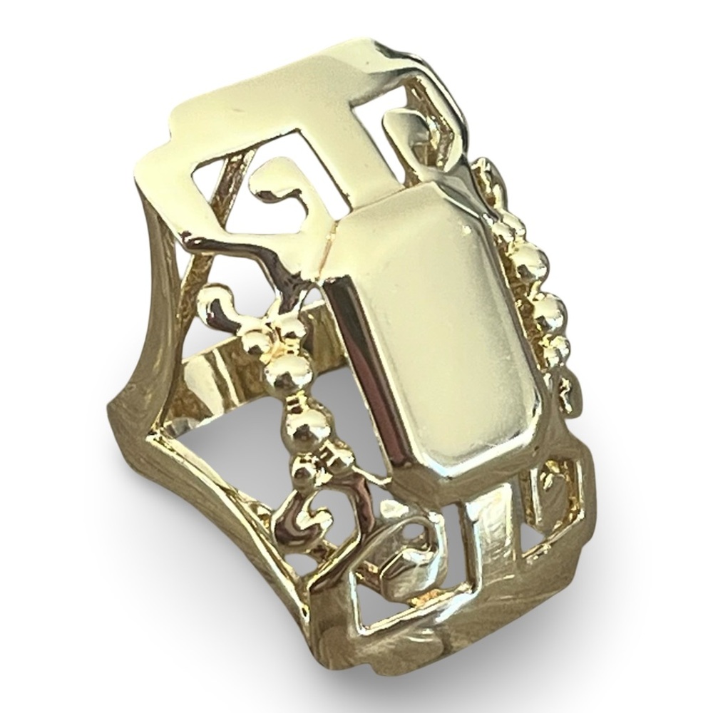 Nicholas Liu Chinoiserie Cut Out Gold Statement Ring Size 8 - Picture 6 of 8
